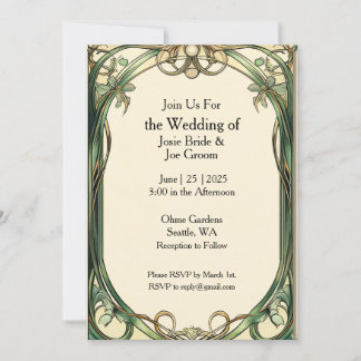 Art Nouveau convite para casamento de ouro verde