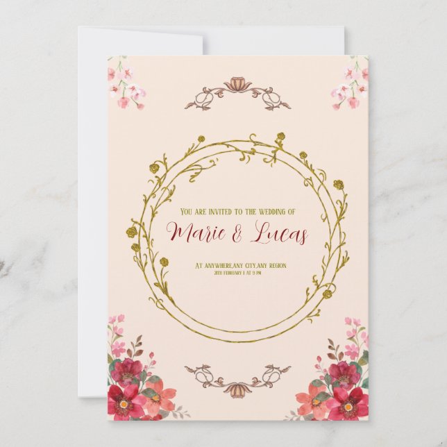 Art nouveau convite para o casamento floral (Frente)