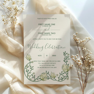Art nouveau creme convite para o casamento floral