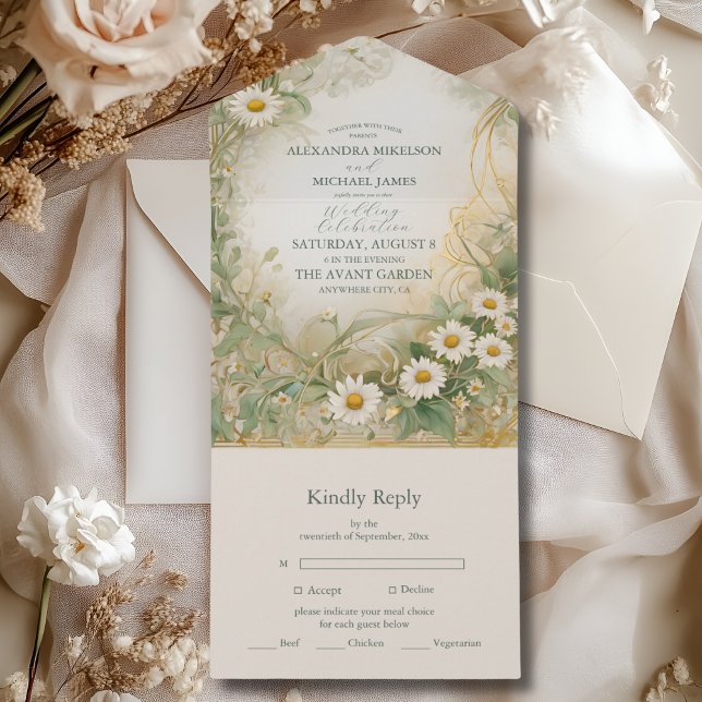 Art Nouveau Daisies Ivory Green Wedding (Criador carregado)