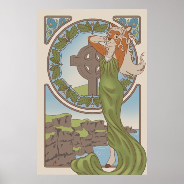 Art Nouveau Deer Furry Poster (Frente)