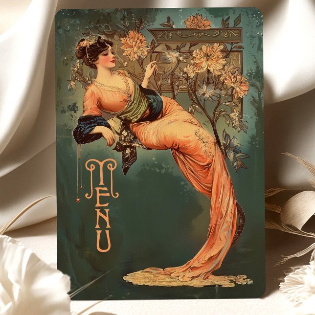 Art Nouveau Deusa Floral Cartão Pêssego Teal (Criador carregado)