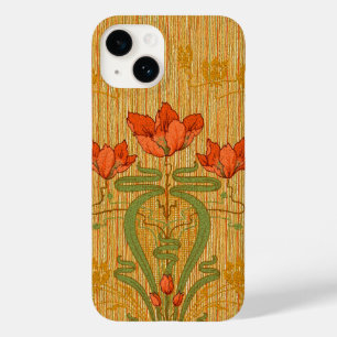 Art nouveau elegante papoila floral de ouro verde-