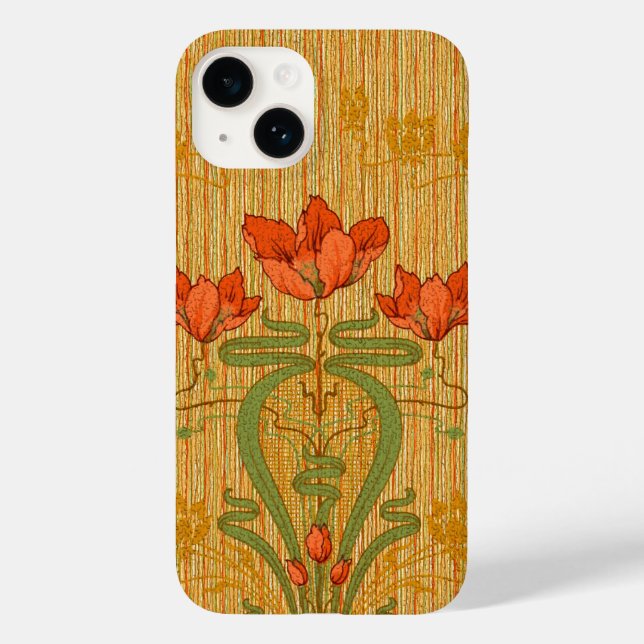 Art nouveau elegante papoila floral de ouro verde- (Verso)
