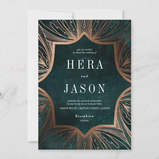 Art Nouveau faux bronze e convite verde escuro (Frente)
