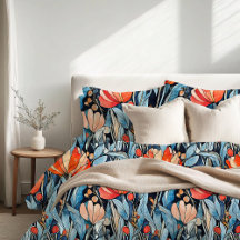 Art Nouveau Floral Red Blue Watercolor