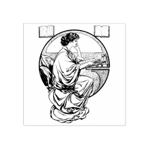 Art Nouveau Leitura de Livros Carimbo