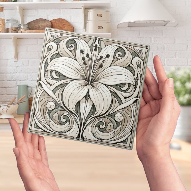 Art nouveau Lilly Floral Azulejo (art nouveau floral Lilly tiles for a vintage rétro flowers style)