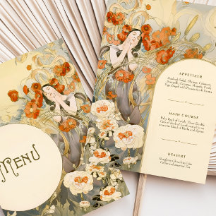 Art Nouveau Menu Casamento Cartão Deusa Floral