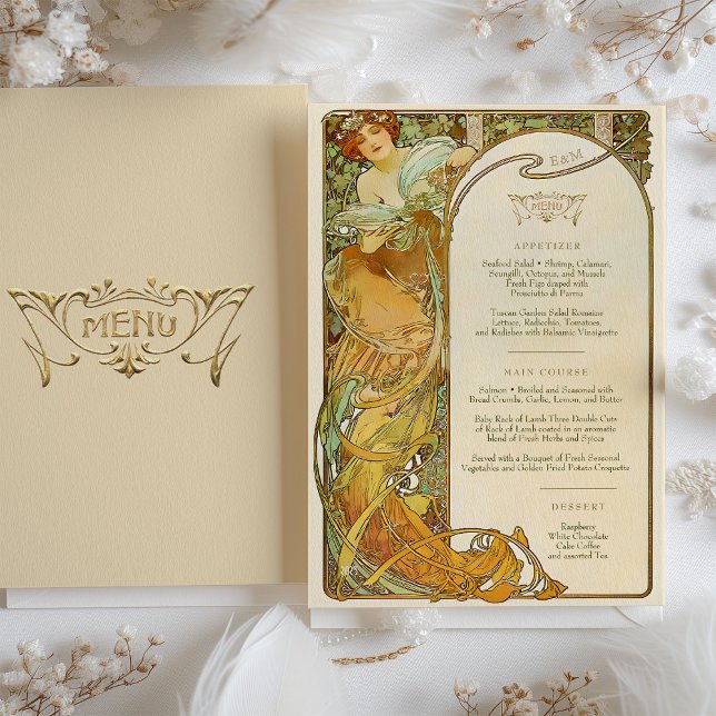 Art Nouveau Menu Casamento Cartão Mucha Elegance (Criador carregado)