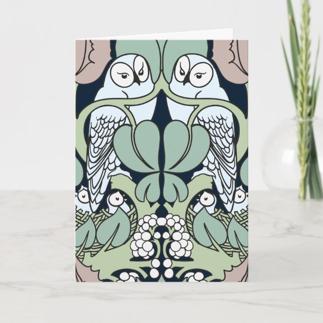 Art Nouveau Owl Nest Cartões de Aniversário Feliz (Frente)