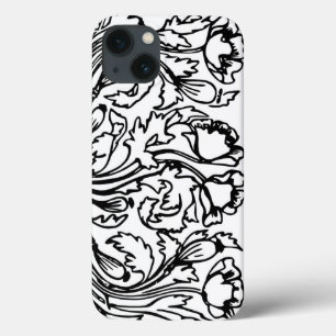 Art nouveau papoila escura floral branca elegante