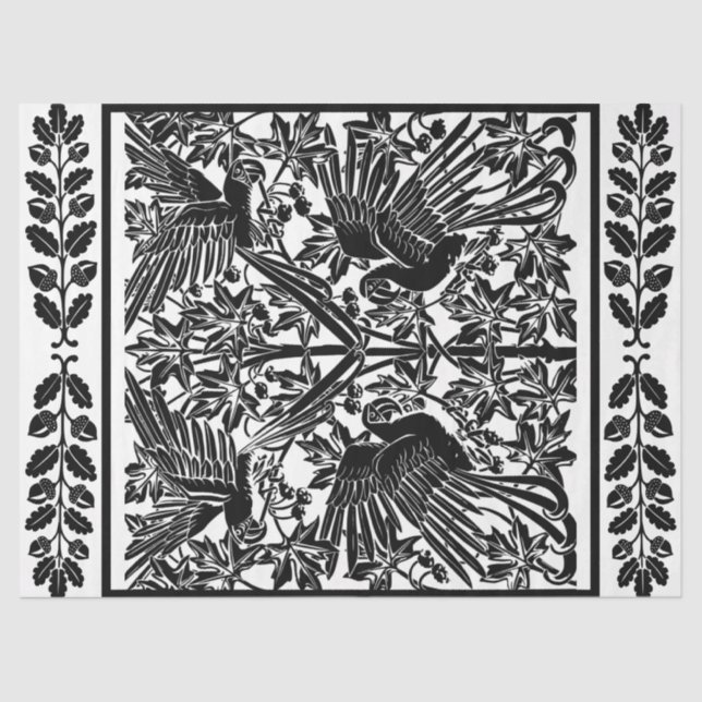 Art Nouveau Parrots Desenhando Papel Tecido de Dis (Frente )