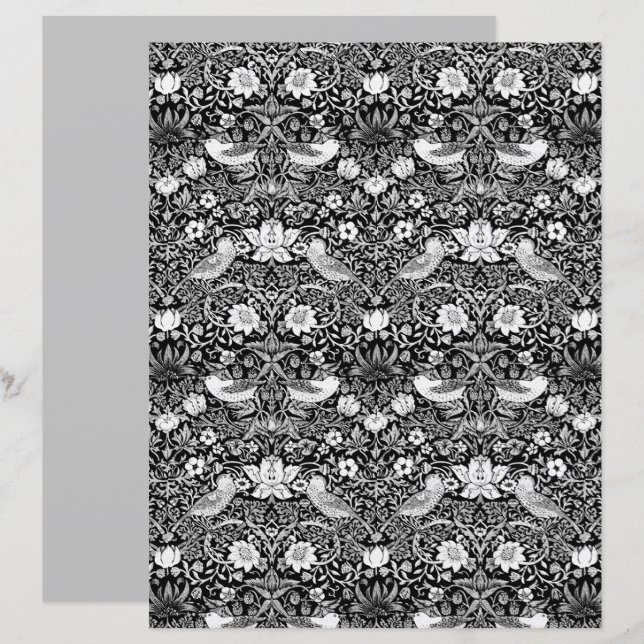 Art Nouveau Pássaro e Flor, Preto e Branco (Frente/Verso)