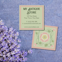 Art Nouveau Pastel Pink Green Square Cartão de vis