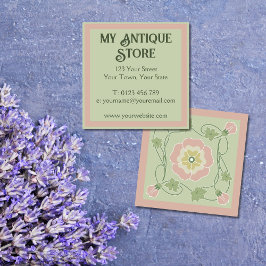 Art Nouveau Pastel Pink Green Square Cartão de vis