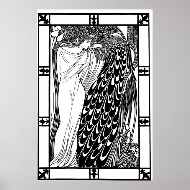Art Nouveau Peacock Poster - Beijo (Frente)