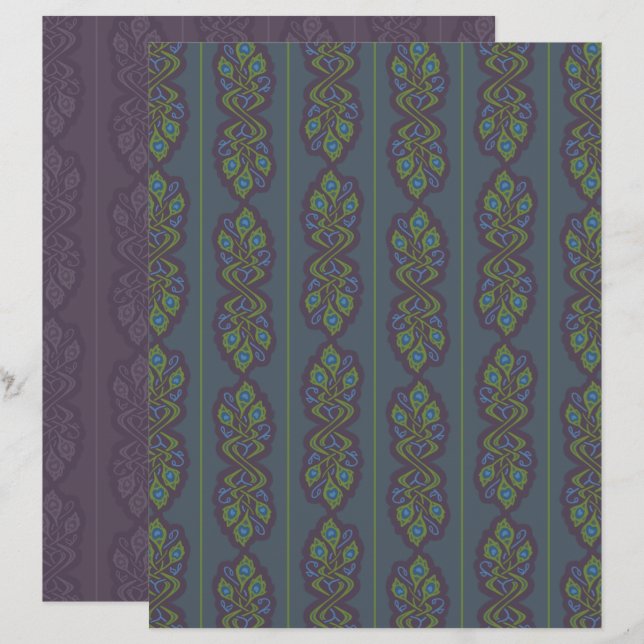 Art Nouveau Peacock Scrapbook Paper (Frente/Verso)
