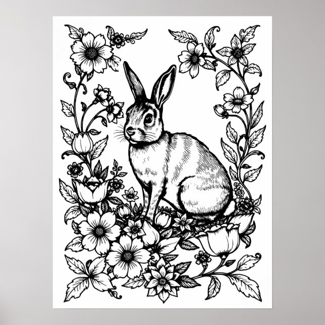 Art Nouveau Rabbit Coloring Poster 1 (Frente)