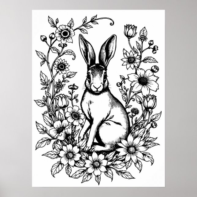 Art Nouveau Rabbit Coloring Poster 2 (Frente)