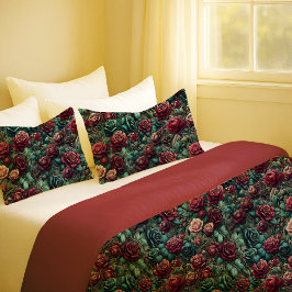 Art Nouveau Rose Teal Gold Floral Pillowcase