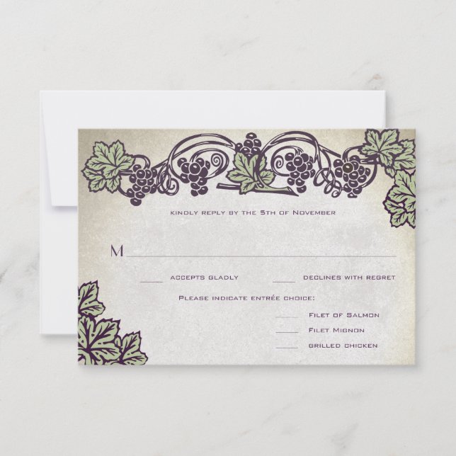 Art Nouveau Vintage Vineyard Wedding RSVP (Frente)