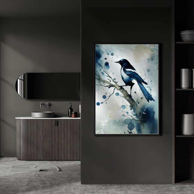 ART Poster : Elegant Magpie l Blue, Grey, Navy l  (Criador carregado)
