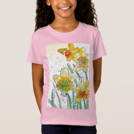 Arte a aquarela amarela Daffodil Girls T Camisa ro