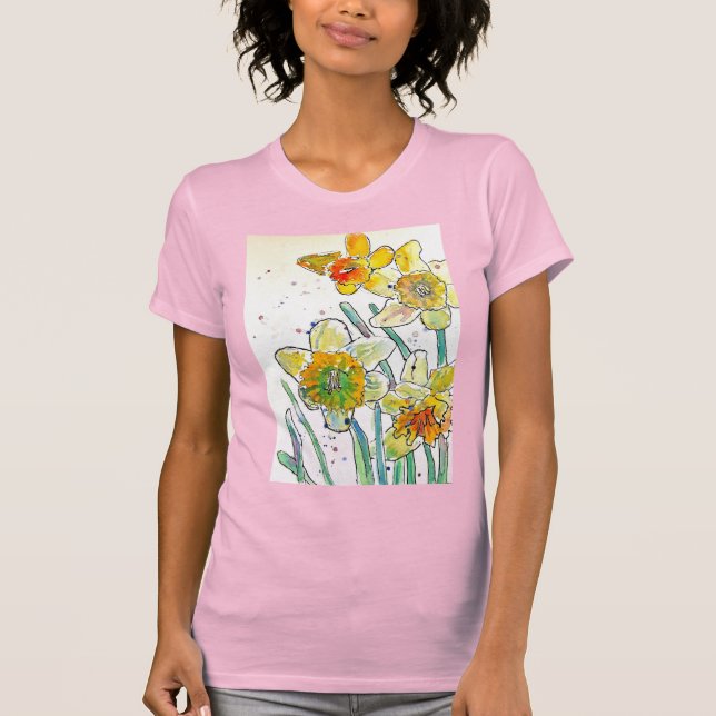 Arte a aquarela amarela Daffodil Girls T Camisa ro (Frente)