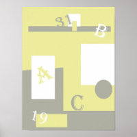 Arte abstrata amarelo cinza branco Poster