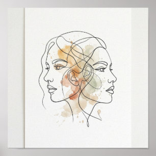 Arte Abstrata de Linha Duas Faces Poster Quadrado