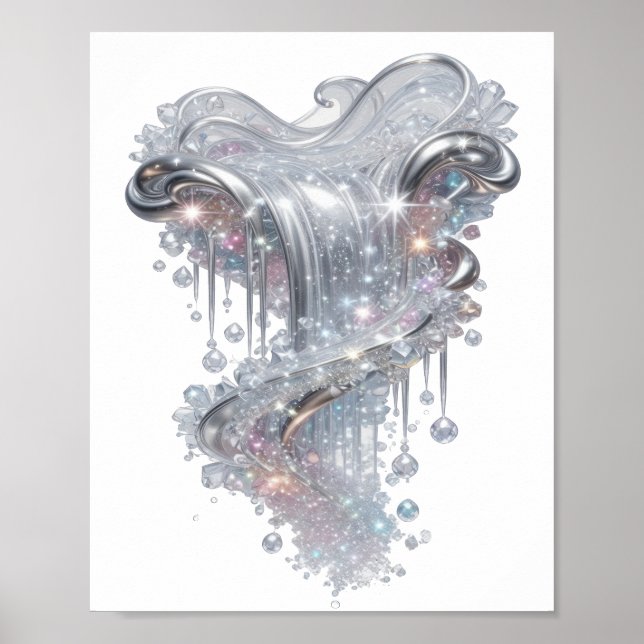 ARTE ABSTRATA Dynamic Silver Impressão de Moda (Frente)