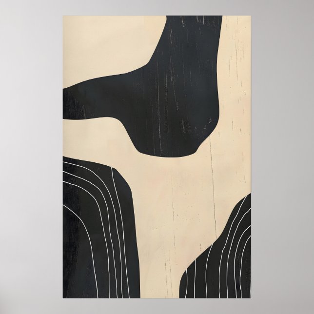 Arte abstrata em preto e bege Impressão Giclée Mod (Frente)