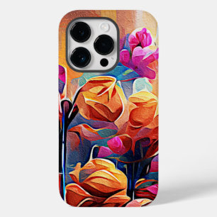 Arte Abstrata Floral Laranja Vermelho Azul Flores