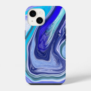 Arte Abstrato de Fluidos Azul e Branco Marble