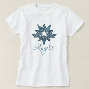 Arte Angélica de asas estreladas em t-shirt gráfic