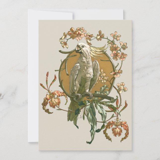 Arte Antiga Modernista, Cacatua, Flores de Orquíde (Frente)