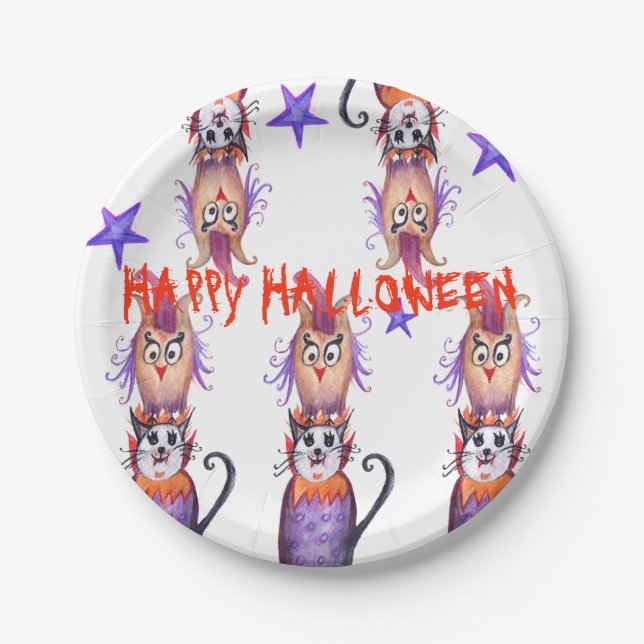 Arte Assustadora de Halloween Pratos de Papel (Frente)