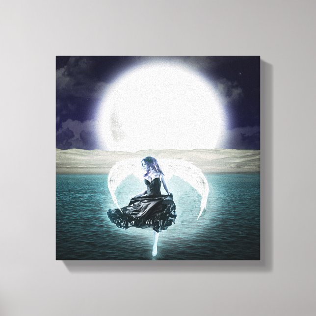 Arte canvas de anjo na lua gótico (Frente)