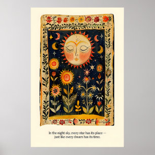 Arte Celestial do Sol e da Lua Impressão Arte Folc