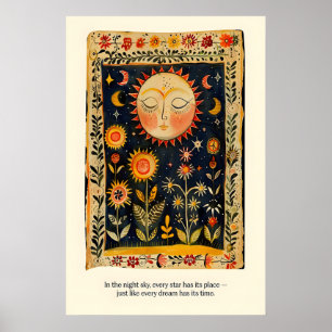Arte Celestial do Sol e da Lua Impressão Arte Folc