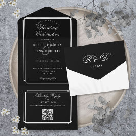 Arte Código QR Preto e Branco Monograma Casamento 