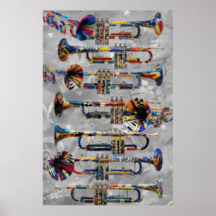 Arte colorida da parede da trombeta do poster da