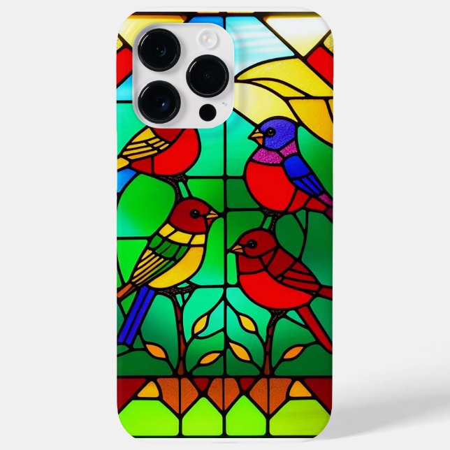 Arte Colorida em Vidro Pintado com Pássaros (Verso)
