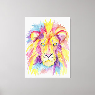 Arte com Leão de Canvas Aquarela - Animal Colorid
