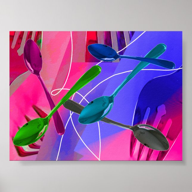 Arte Culinária Design Poster de Talheres Coloridos (Frente)