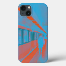 Arte da mulher parisiense no metrô em laranja azul