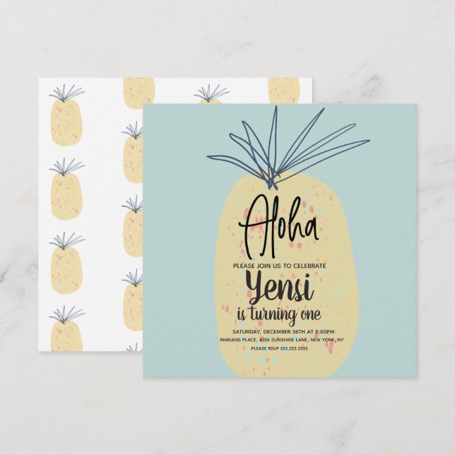 Arte de Abacaxi Aniversário Tropical Verão Aloha (Frente/Verso)