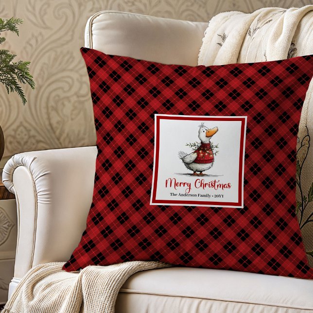 Arte de Almofada de Lançamento Caprichosa de Ganso (Christmas Silly Geese Whimsical Throw Pillow Art)