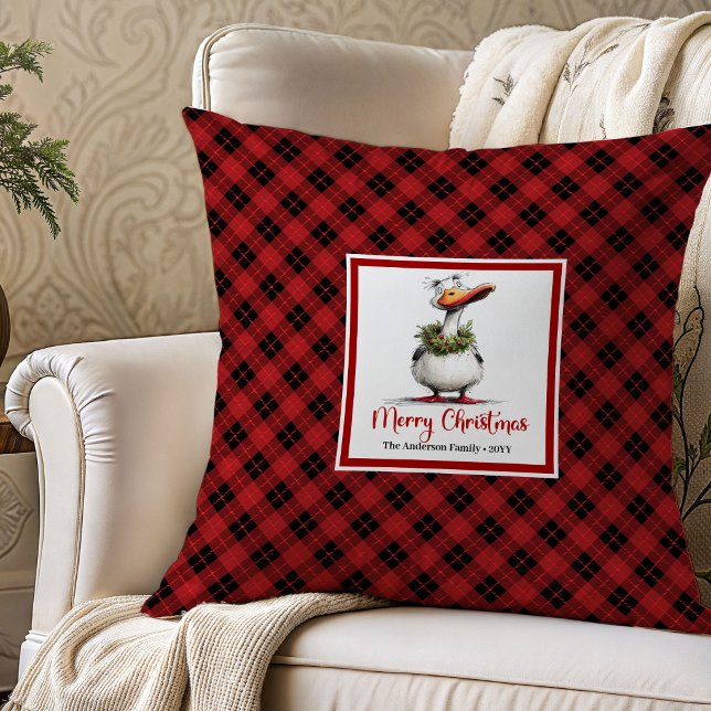Arte de Almofada de Natal de Gansos Engraçados em  (Christmas Funny Geese Cartoon Throw Pillow Art)
